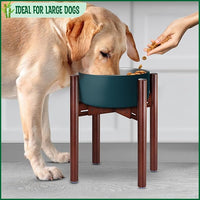 Stand for Dog Water/Food Bowl, Fountain Dishes and Feeders - Makes 14-inch High, Ideal for Large Breeds - Adjustable Sideways with Lock, Dark Wood - Bowls Not Included
