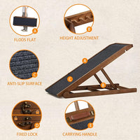 Dog Ramp for Bed Couch - Pet Steps Stairs to Get on Bed Couch 11.8"-19.6" High for Small or Large Dog Up to 200 lbs, Adjustable Wooden Dog Ramp Steps Foldable Portable, Anti-Slip Carpet (Brown)
