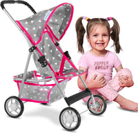 Baby Doll Stroller, Pram for Girls, Umbrella Stroller for Kids - Grey in Triangles
