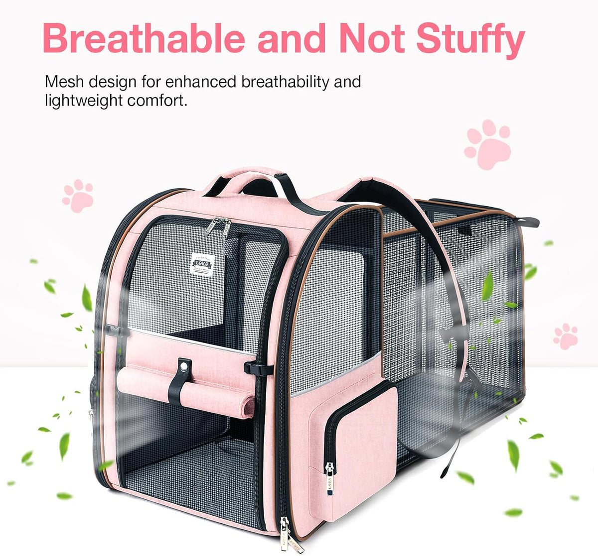 Cat Carrier Backpack, Expandable Pet Carrier with Sun Shade & Full Front Opening, Breathable Mesh - Pink / L-Mesh Window - image 2