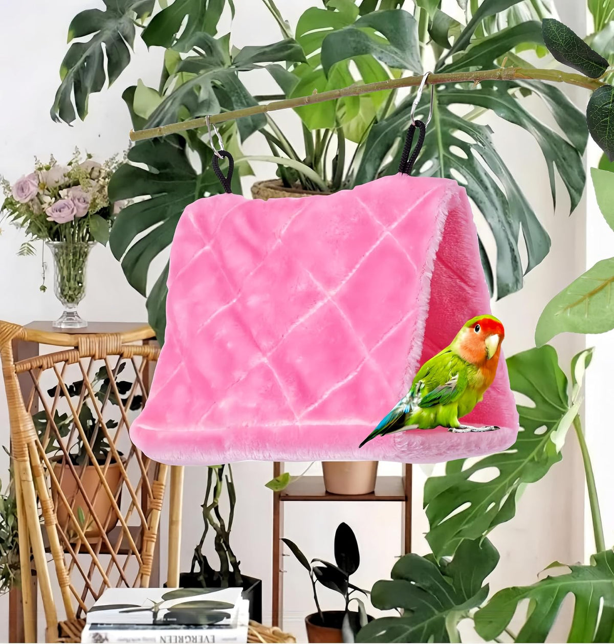 2 Pack Warm Bird Nest House Bed Hanging Hammock Sleeping Bed Plush - Blue and Pink - image 3