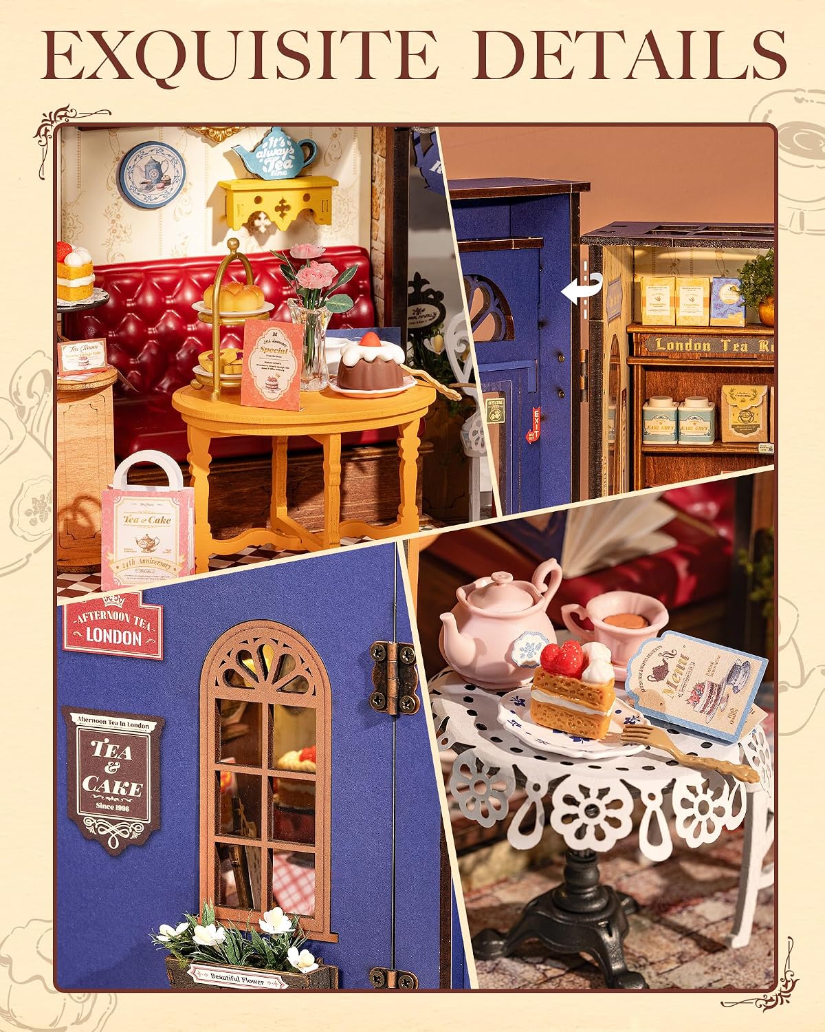 Rolife Bakery Shop DIY Miniature Dollhouse Kit Creative Gift - Leisure Time Tea Room - image 3