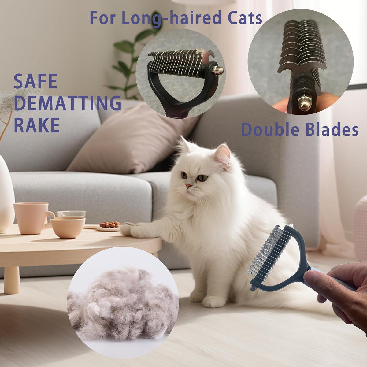 Cat Grooming Kit, 6-Piece Deshedding Brush Set, Pink – Essentials for Cats - Blue - image 3