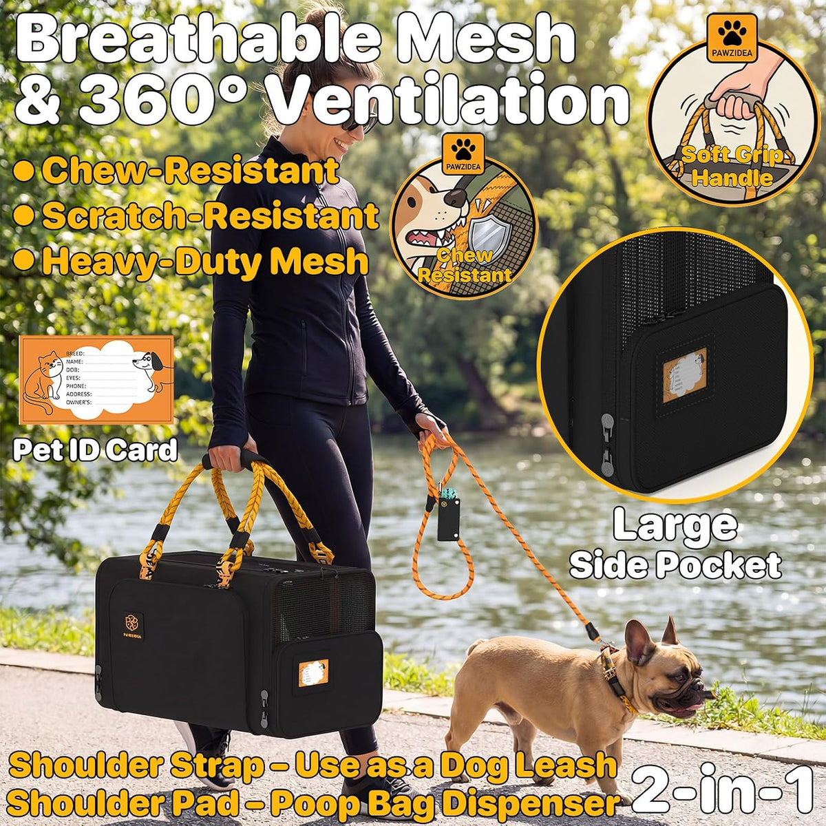 Expandable Pet Carrier for Small Cats & Dogs - 18.0"L x 11.0"W x 11.0"H / Black Warrior - image 4