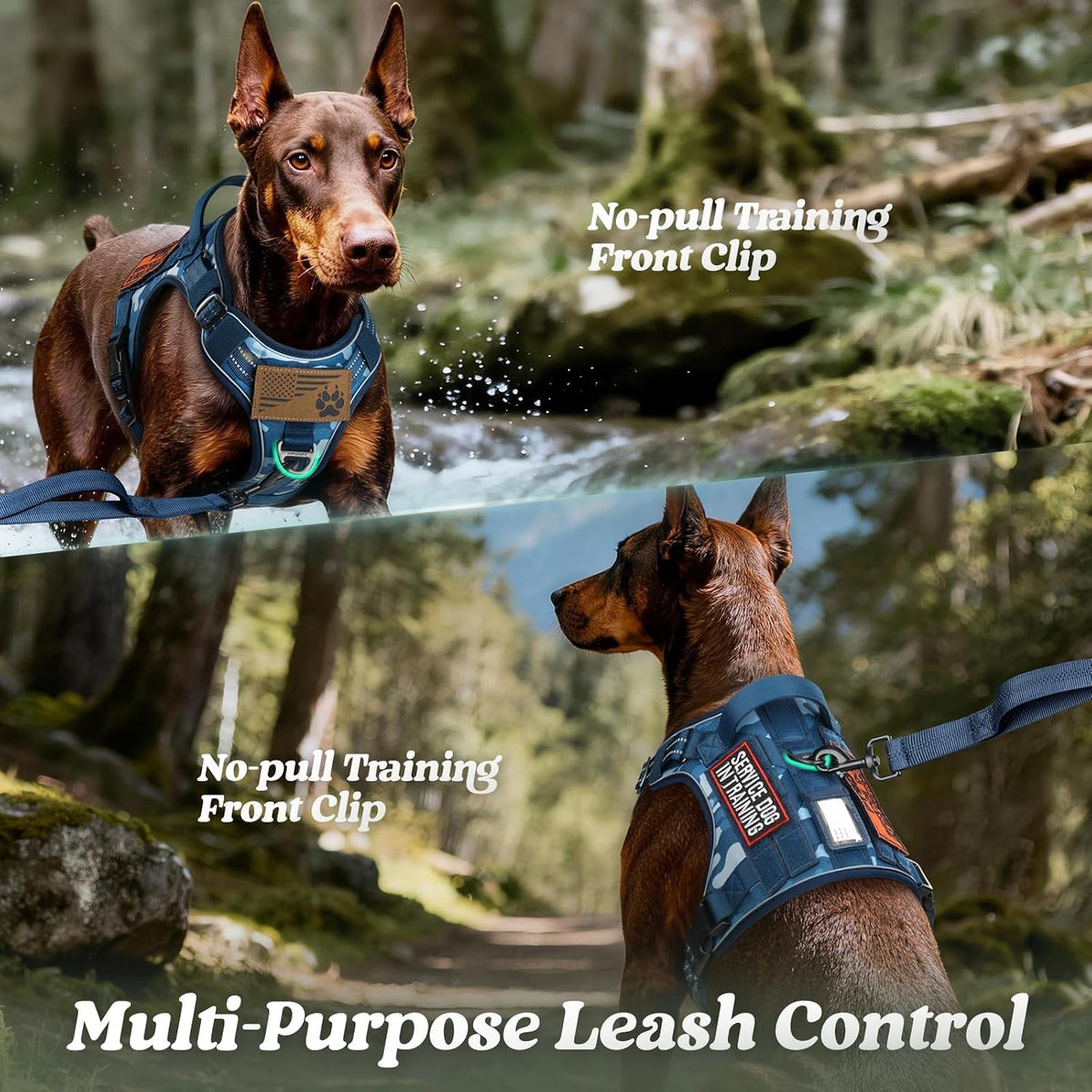rabbitgoo Tactical Dog Harness for Large - Blue Camo / M(chest:20.1"-33.9",neck:17.7"-22.3",back:7.5") - image 3