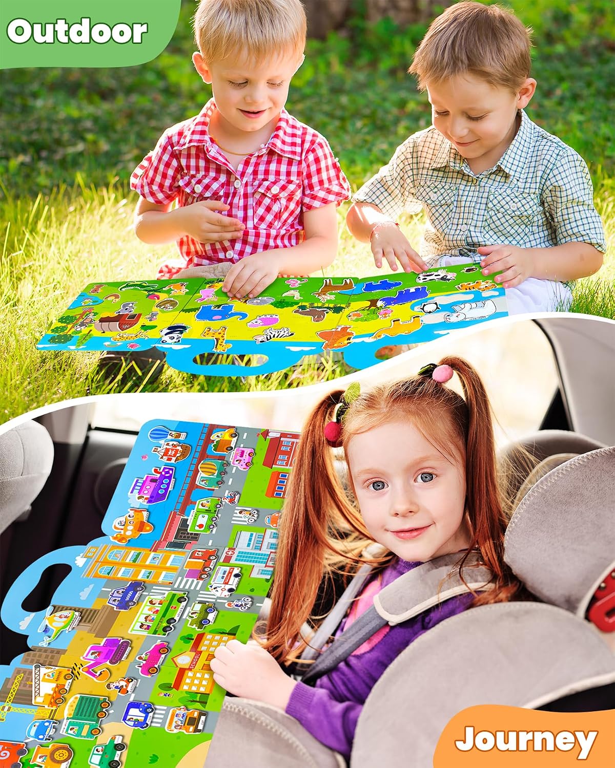 Walenced Reusable Sticker Book, Stickers for Kids - Animal+Dinosaur+Vehicle - image 2