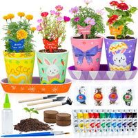 RGBDOT kids gardening set with 4 paintable stoneware flower pots and 12 paint tubes - view 2