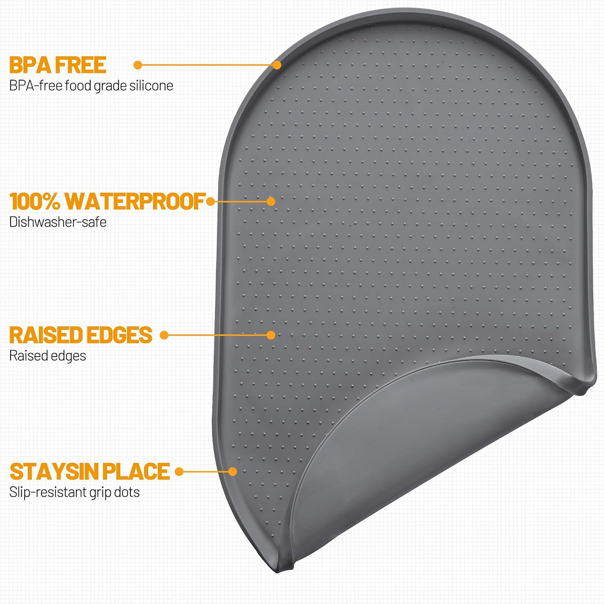 Hubulk 100% Waterproof Silicone Pet Feeding Mat with Raised Edge - Gray / 16"L x 10"W - image 2