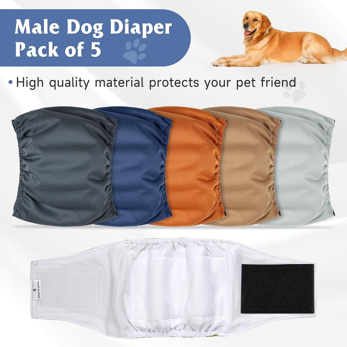 5 Pack Dog Diapers Male, High Absorbing Dog Wraps - Small / Brown - image 2