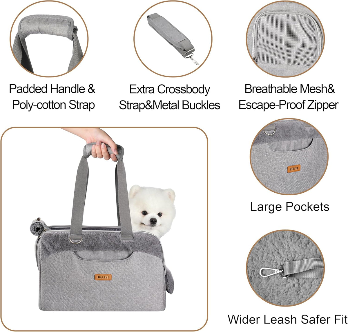 Dog Purse Carrier for Small Dogs Cats Rabbits Up to 12lbs - Grey-Furry - image 3
