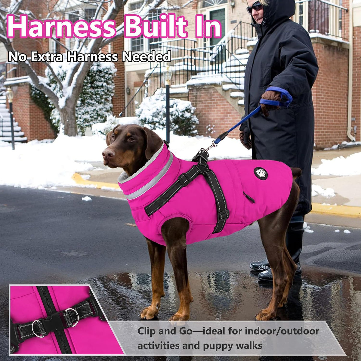 Dogcheer Dog Winter Coat with Harness - Pink / XX-Large(Chest:35.4", Back:23.6" Neck:23.6") - image 2