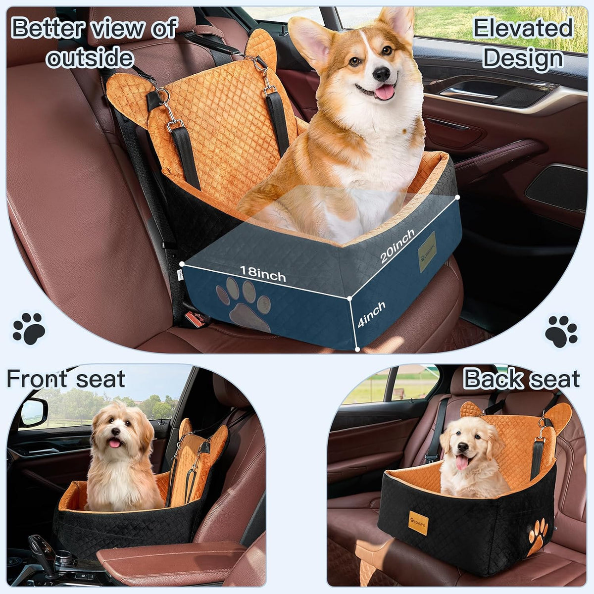 Dog Car Seats for Small/Medium Dogs up to – Essentials for Dogs - brown black - image 2