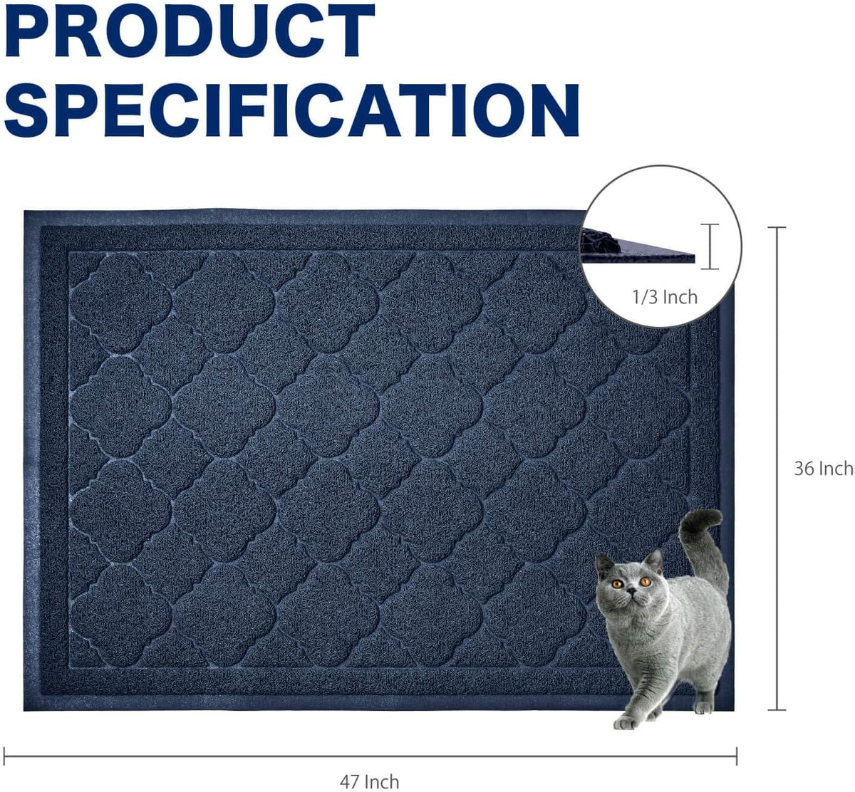 Cat Litter Box Mat, Kitty Premium PVC Pad, Durable Trapping Rug - #09 Midnight Blue / Medallion/47 x 36 Inch - image 3