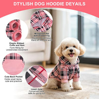 Plaid Dog Hoodie - British Style Warm Dog Sweater Shirt with Leash Hole,Pitbull Clothes - Pink / Small - image 2