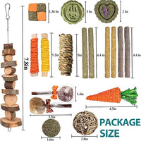 HERCOOCI 18Pcs Rabbit Chew Toys, Bunny Treats and Ball Timothy Hay Stick Toys for Rabbit Bunny Guinea Pig Chinchilla Hamster Teeth Care