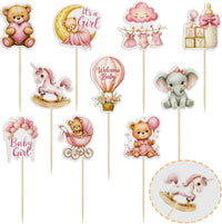 Gyufise 36Pcs Baby Shower Bear Cupcake Toppers Moon Baby Bear Baby - Pink White - image 3