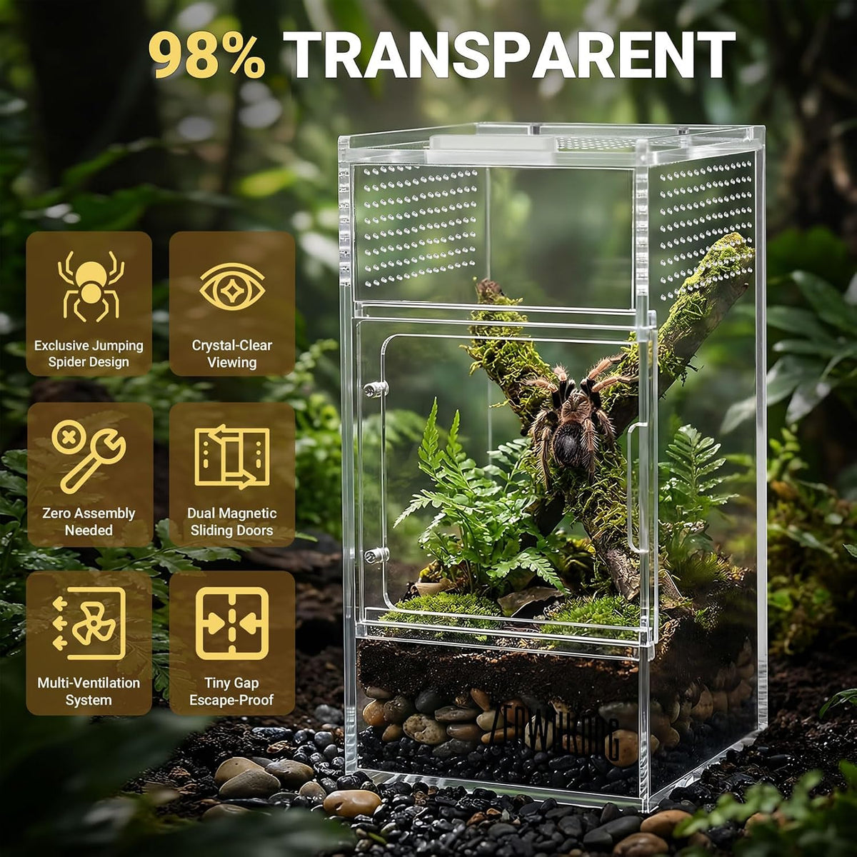 Jumping Spider Enclosure, Acrylic Terrarium Habitat for Spiders - 3x3x6inch - image 2