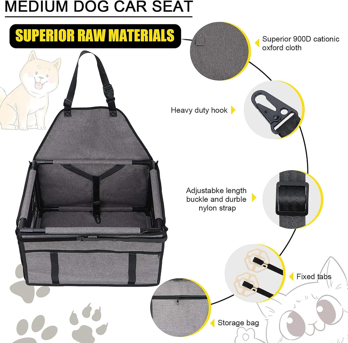 GENORTH Dog Car Seats for Small and Medium Dogs - Cationic Grey / Up to 20 lb - image 4