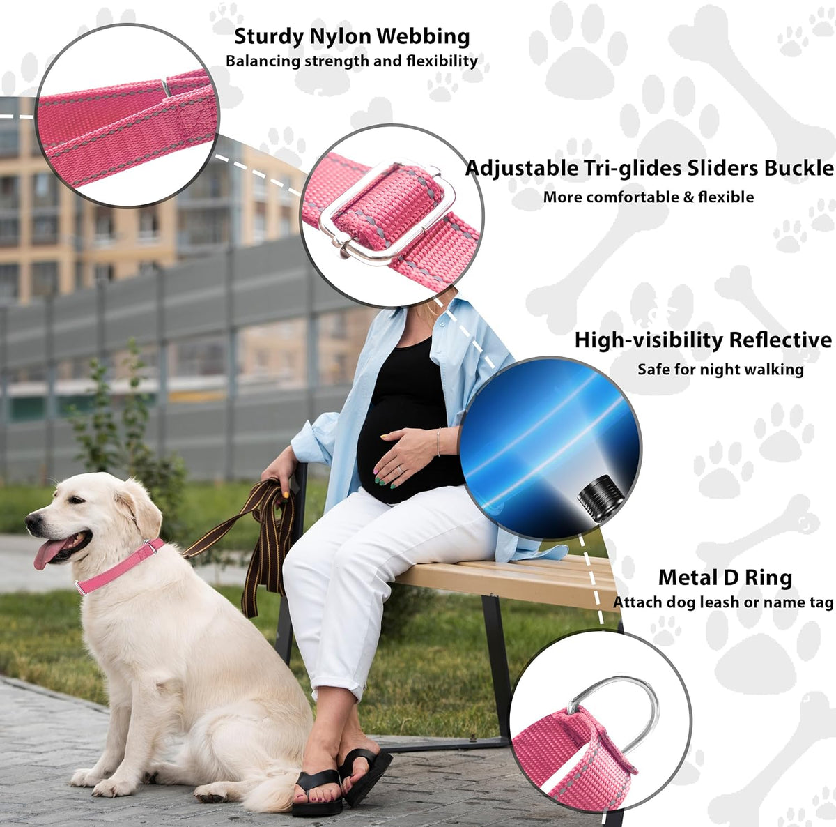Martingale Dog Collar, Adjustable No Buckle Slip Collar, XS - A1-Pink / X-Small(Length:9-12'', Width:5/8'') - image 2