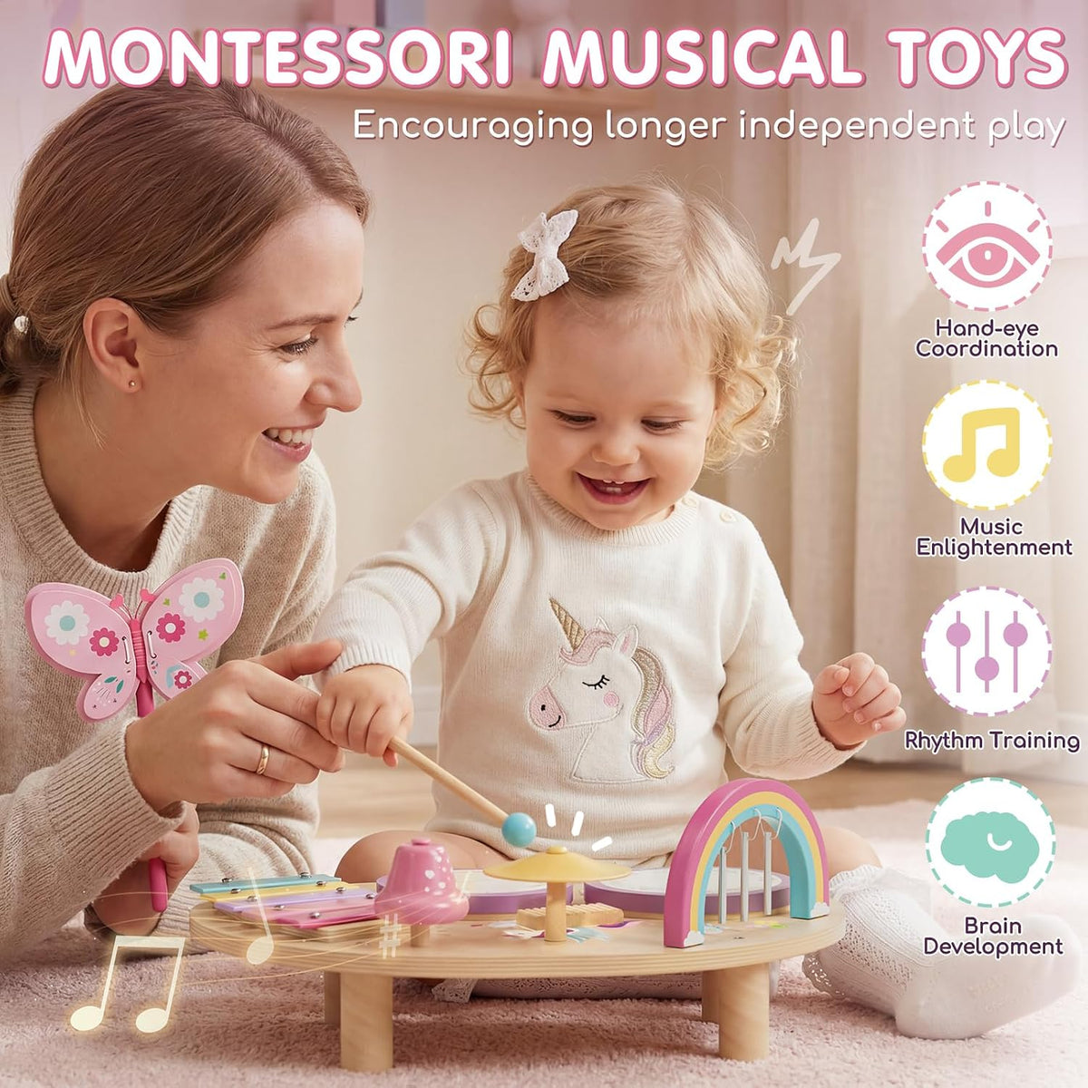 Lehoo Castle Toddler Drum Set Wooden - Unicorn - image 3