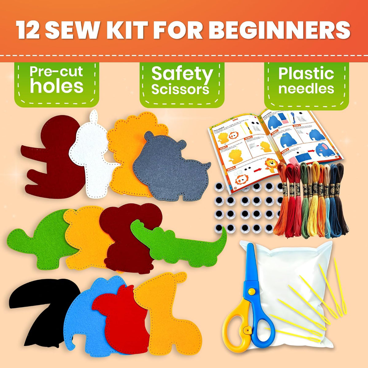 QUOKKA kids sewing kit with 12 felt toy projects and storage box - view 13