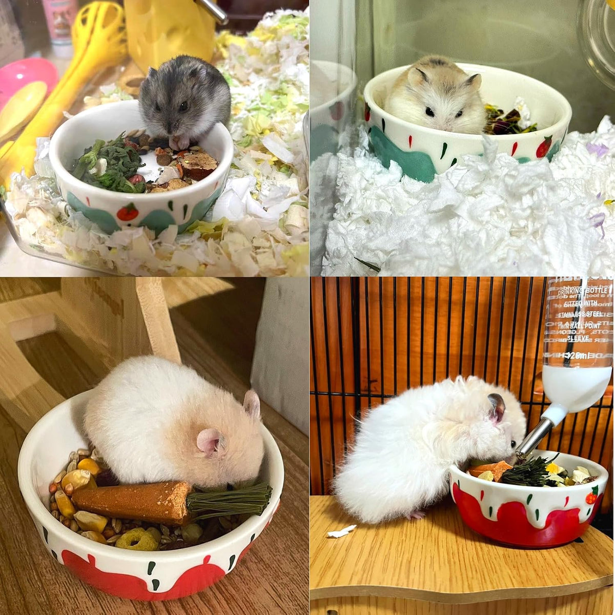 2 Pack Ceramic Guinea Pig Food Bowl Hamster Food Bowls for Gerbil Rat – Essentials for Small Pets - Red + Blue - image 4