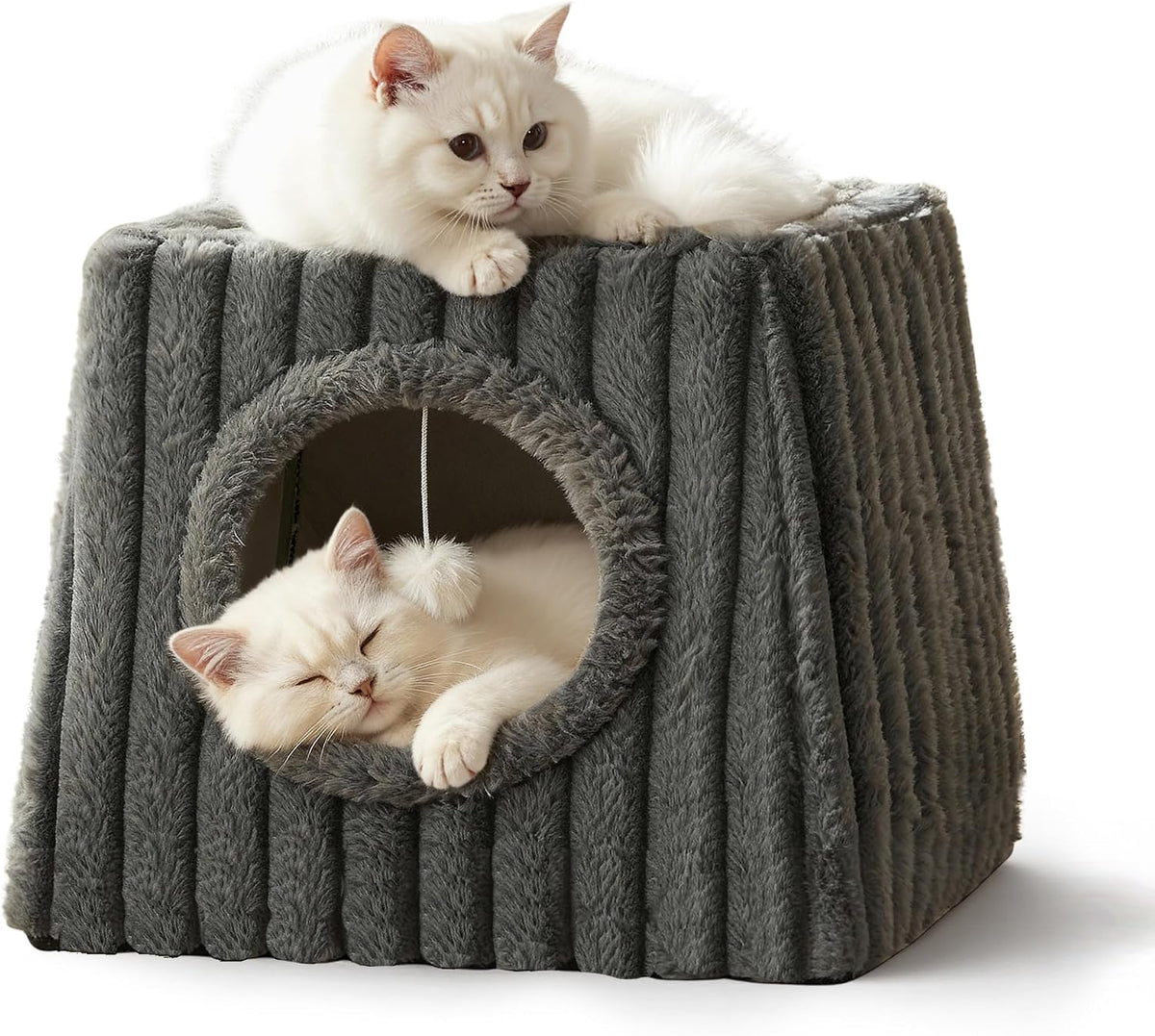 Dogpals Cat Cave Bed 15.74"x13.77"x13.77" Large with Balls – Essentials for Cats - Deep Grey / XL