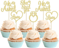 Gyufise He Asked She Said Yes Cupcake Toppers Gold Glitter Diamond - Gold