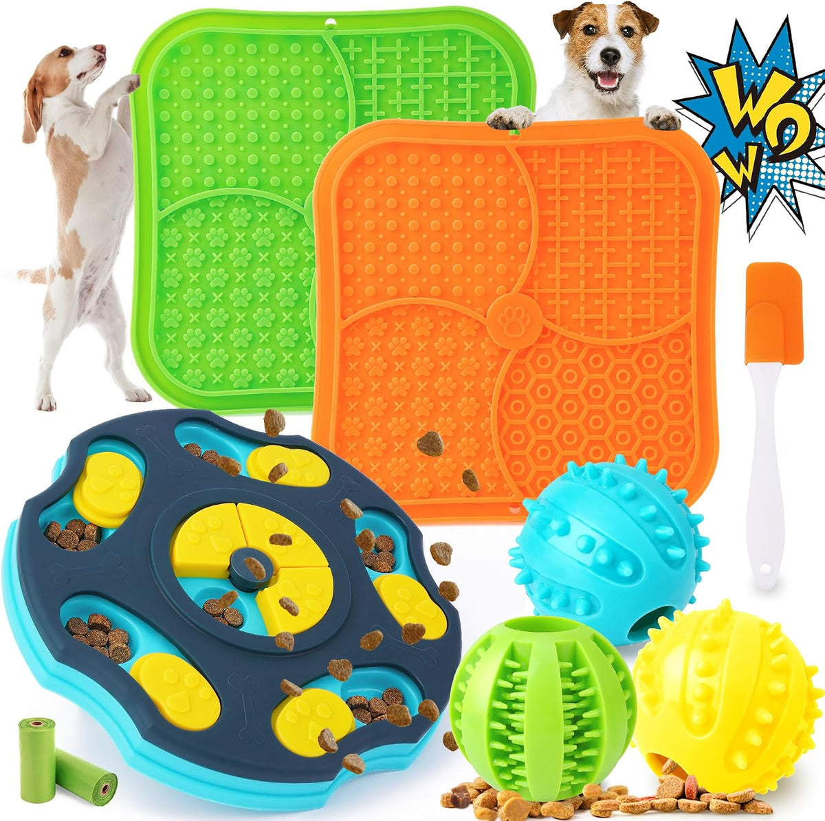 Forfon 9 Pack Dog Enrichment Toy Set with Puzzle Toy & Lick Mats – Essentials for Dogs - All-Around Dog Puzzle Toys
