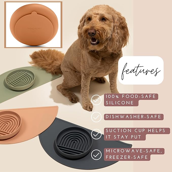 The Slowdown Bowl Silicone Slow Feeder for Dogs & Puppies, Slow Eating, Modern Lick Mat Design, Reduces Gulping, Fits 2 Cups 7.5” Across x 1.5” Tall, Mealtime Challenge, Medium-Spruce