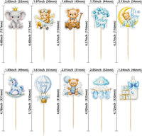 Gyufise 36Pcs Baby Shower Bear Cupcake Toppers Moon Baby Bear Baby - Blue White - image 2