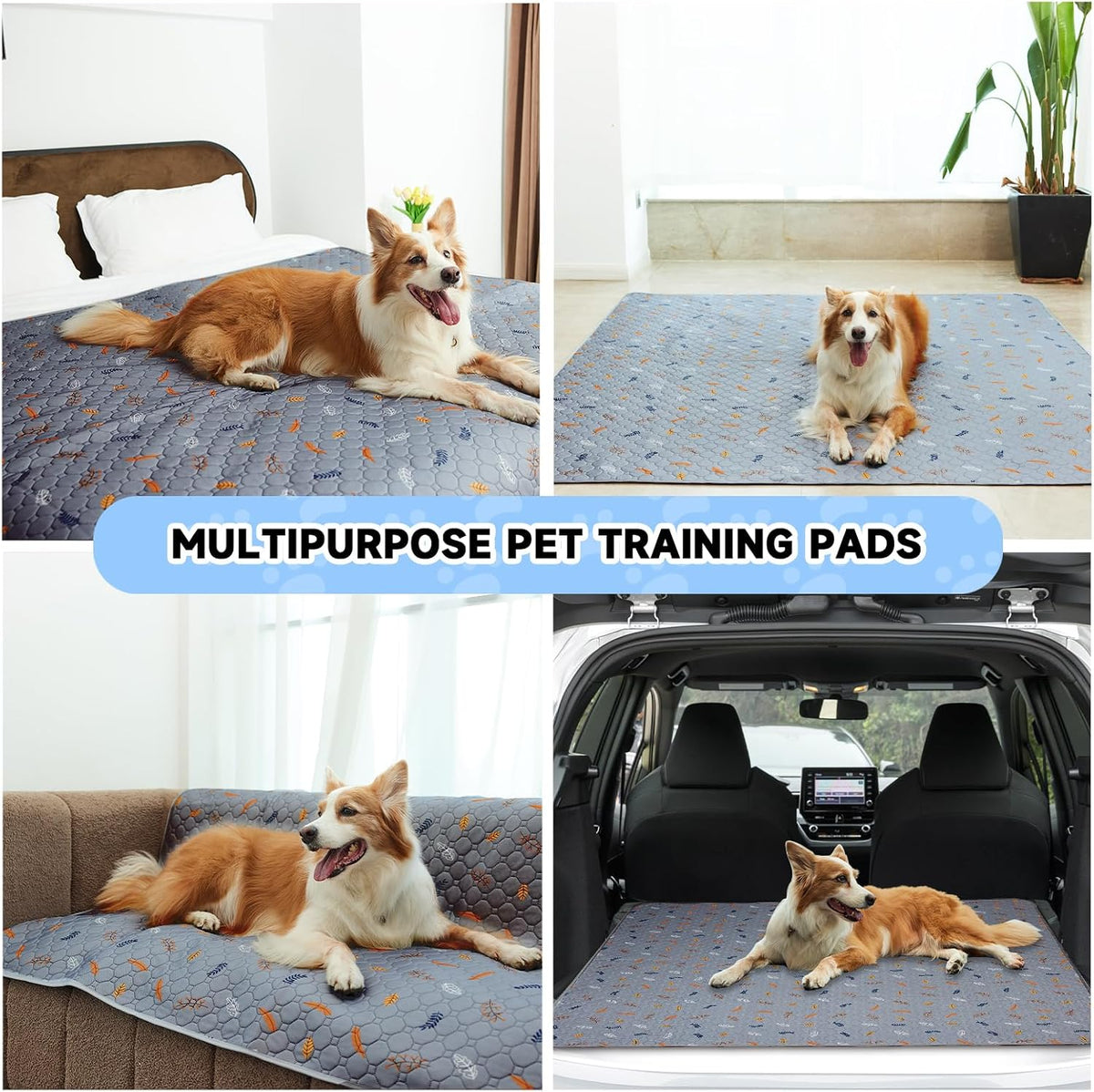 Washable Pee Pads for Dogs - Leaves - Light Grey / 48x60 Inch (Pack of 2) - image 2