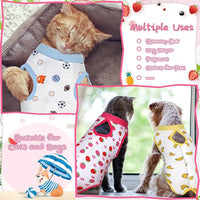 Nuanchu 3 Pieces Cat Recovery Suit Kitten Recovery Suit E-Collar Alternative for Cats and Dogs Abdominal Skin Anti Licking Pajama Clothes Sets(Strawberry Pattern,Small)