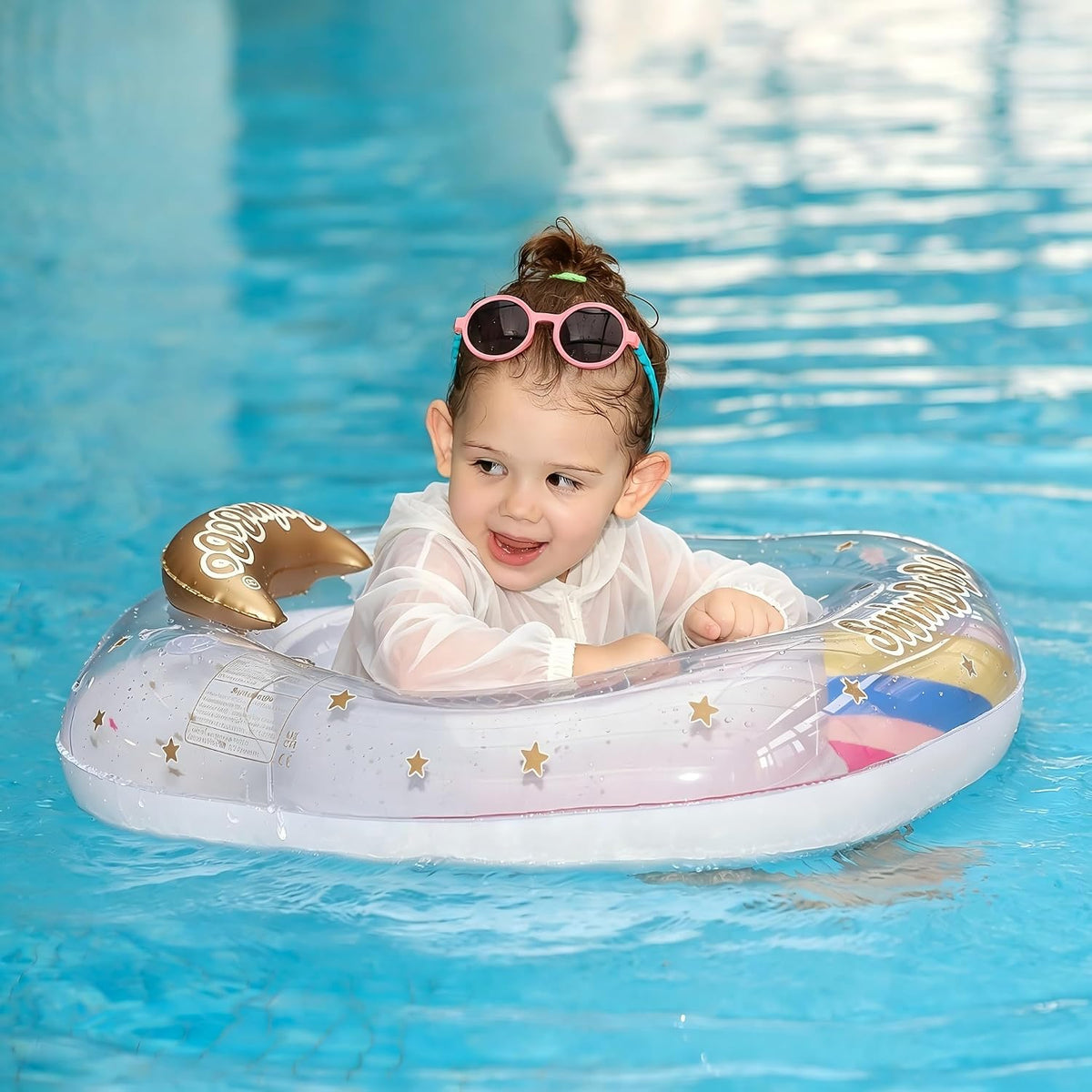 Inflatable Baby Swimming Float with Safety Seat Fun Swimming Pool - Rainbow - image 3