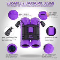 BeBison Binoculars for Kids, 8x21 High Resolution Real Optics - Purple - image 4