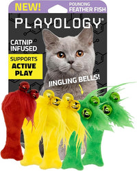 Playology Cat Toy Set | 5-Pack Feather Fish | Interactive Feather Toys for Cats | Stimulating Playtime Fun