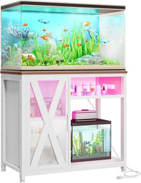 YITAHOME Fish Tank Stand with Power Outlets & LED Light, 40-50 Gallon Metal Aquarium Stand with Cabinet for Fish Tank Accessories Storage for Turtle Tank, Reptile Terrarium, 660LBS Capacity, White