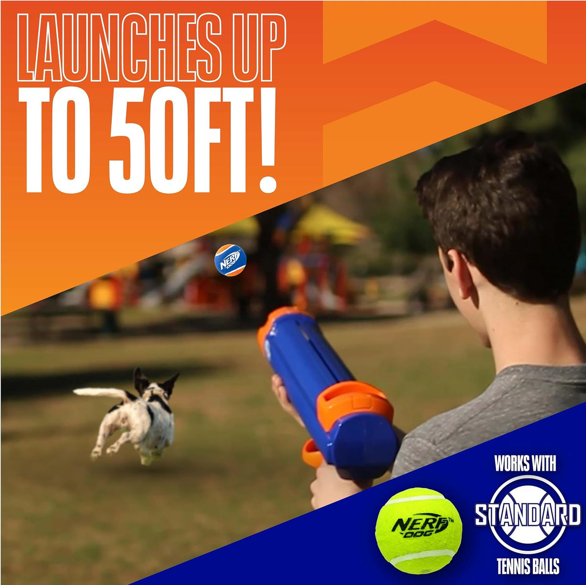 Nerf Dog Tennis Ball Blaster Dog Toy – Essentials for Dogs - 16 in Compact Blaster with 1 Ball / Dog - image 2
