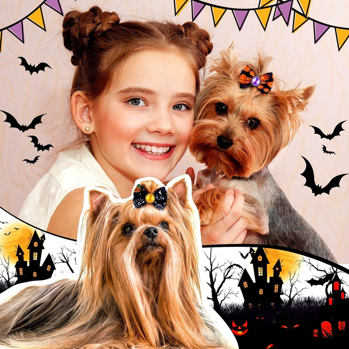 Tondiamo 100 Pack Halloween Dog Hair Bows Ghost Pattern Rubber Bands – Essentials for Dogs - Ghost Pattern - image 4