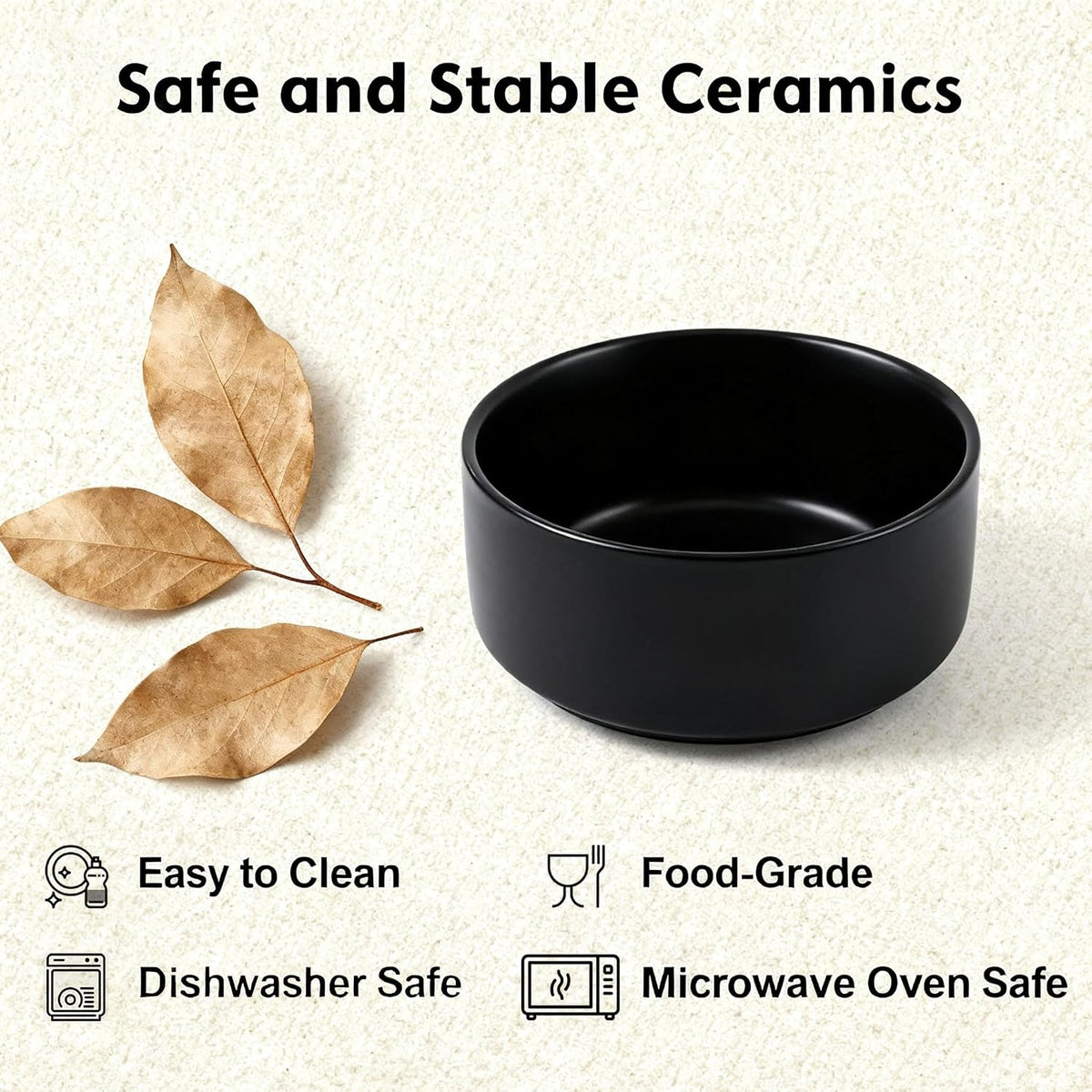 Elevated/Raised Ceramic Dog Bowl with Bamboo Stand，6 Inch 3.6 Cups - Black / Medium - image 3