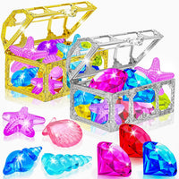 MGparty 24 piece diving gem pool toys with colorful acrylic gems, shells and pirate treasure chest