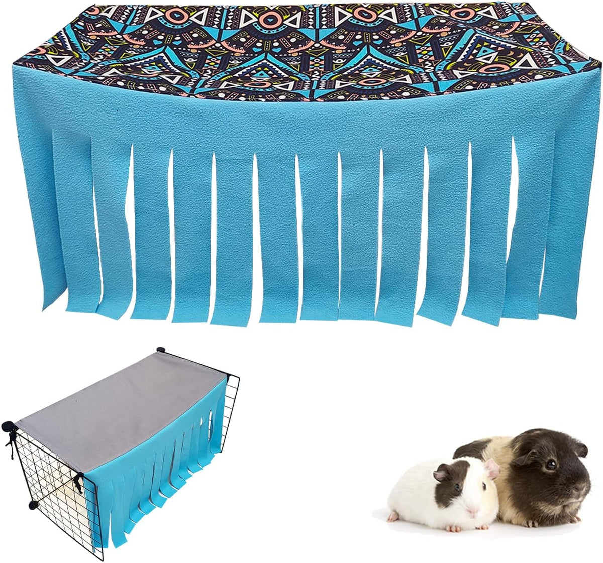 RIOUSSI Guinea Pig Hideout Hideaway Corner Fleece Toys Cage - Blue Rectrangle / Rectangle
