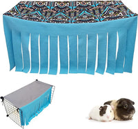 RIOUSSI Guinea Pig Hideout Hideaway Corner Fleece Toys Cage Accessories with Reversible Sides, Geo/Gray+Blue, 27"x14"x14"