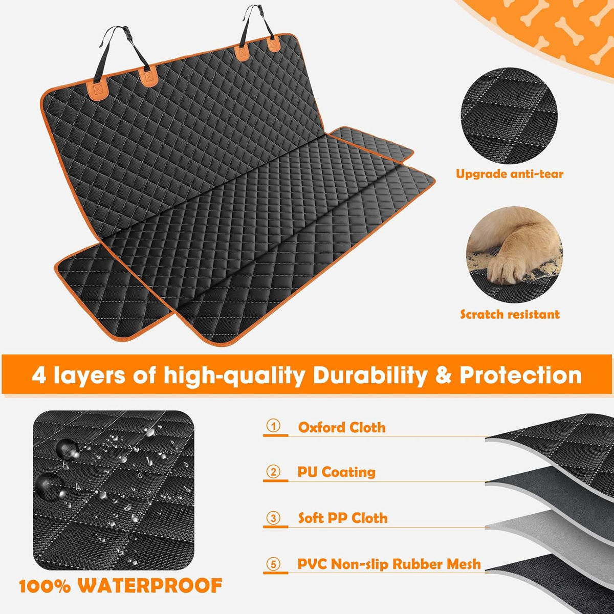 MIXJOY Dog Car Seat Cover - Black / 53"W x 47"L - image 4