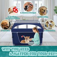 42x42 Inches Puppy Playpen with Gate - Blue / 42x42 IN With Cover - image 2