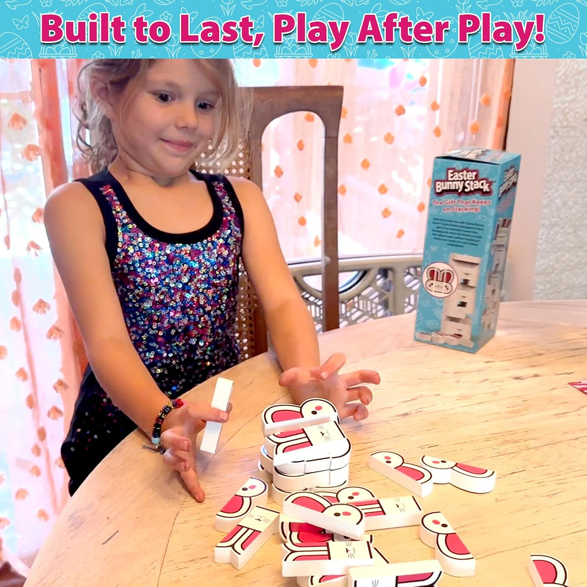 Funwares Stack-O-Lantern wooden pumpkin stacking game blocks in a tower - view 11