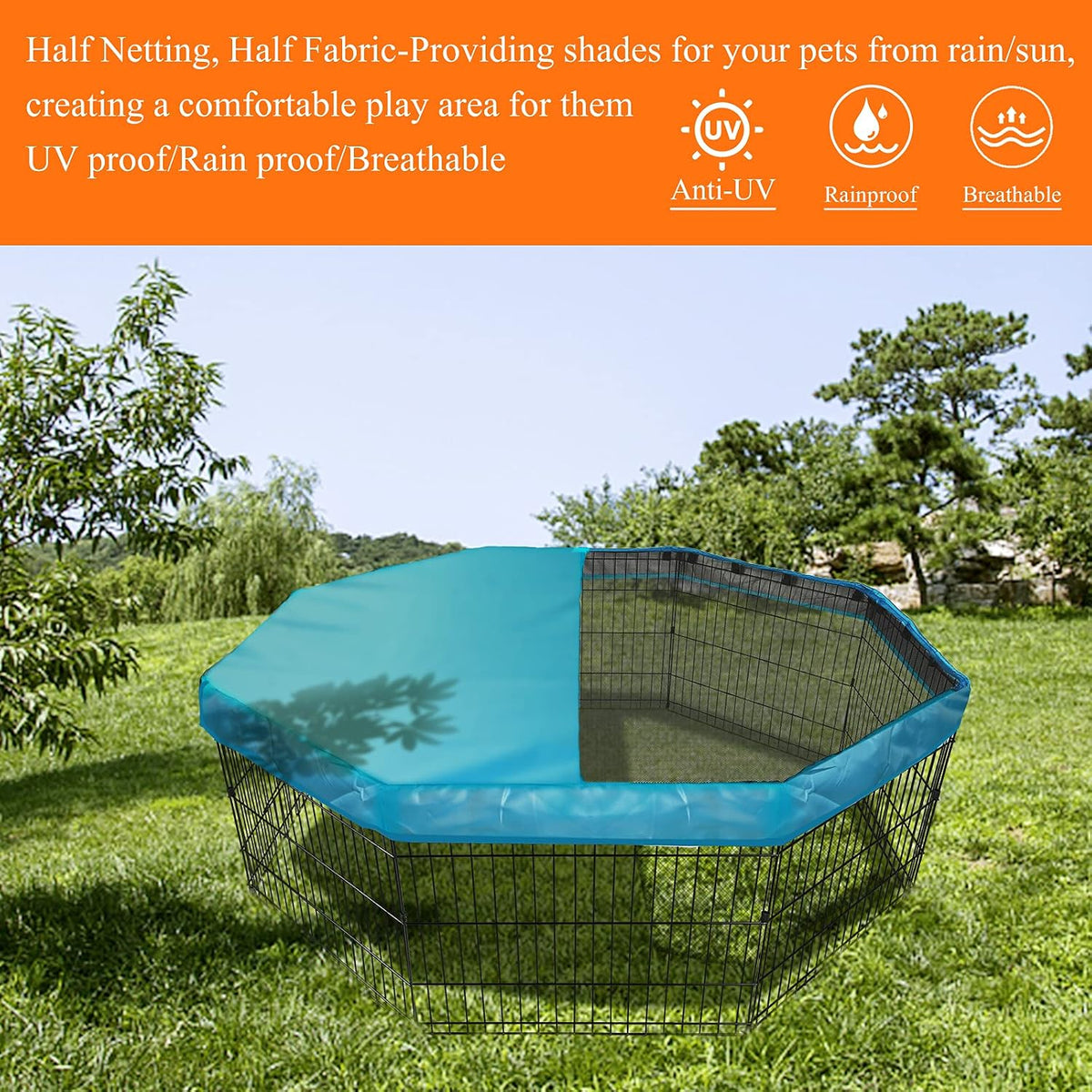Playpen Top Cover for 24'' Width 8 Panel Pen - Blue / Only Top Cover, Adhesive Tape Connections - image 3