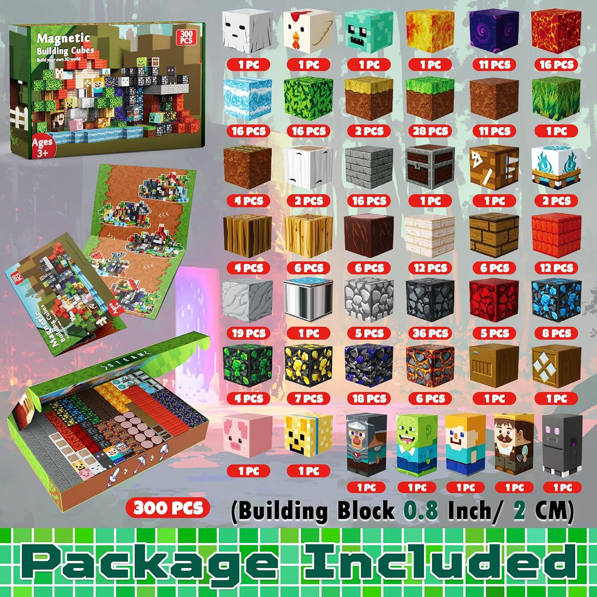 GraceDuck 300 PCS Magnetic Blocks, Magnetic Building Blocks - Fantasy Nether Portal - image 2