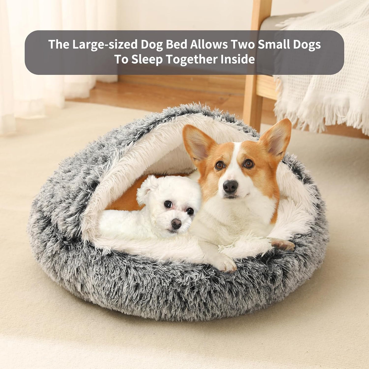 Hooded Donut Dog Bed – Essentials for Dogs - Gradient Dark grey / Medium 23.6'' - image 3