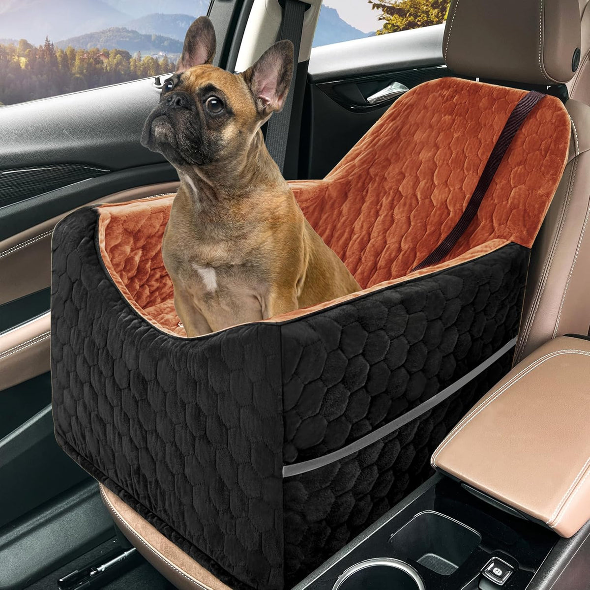 Dog Car Seat for Small/Medium Dogs, Memory Foam Dog Booster Seat - Black/Red Brown / Medium